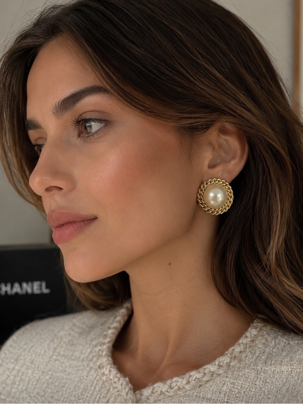 Authentic vintage Chanel Pearl Button Earrings